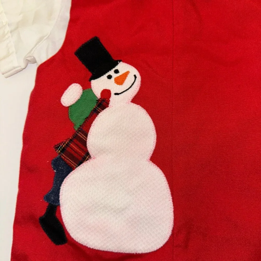 Vintage Boys 12M Red Romper White Shirt APPLIQUED SNOWMAN Outfit Good Lad USA